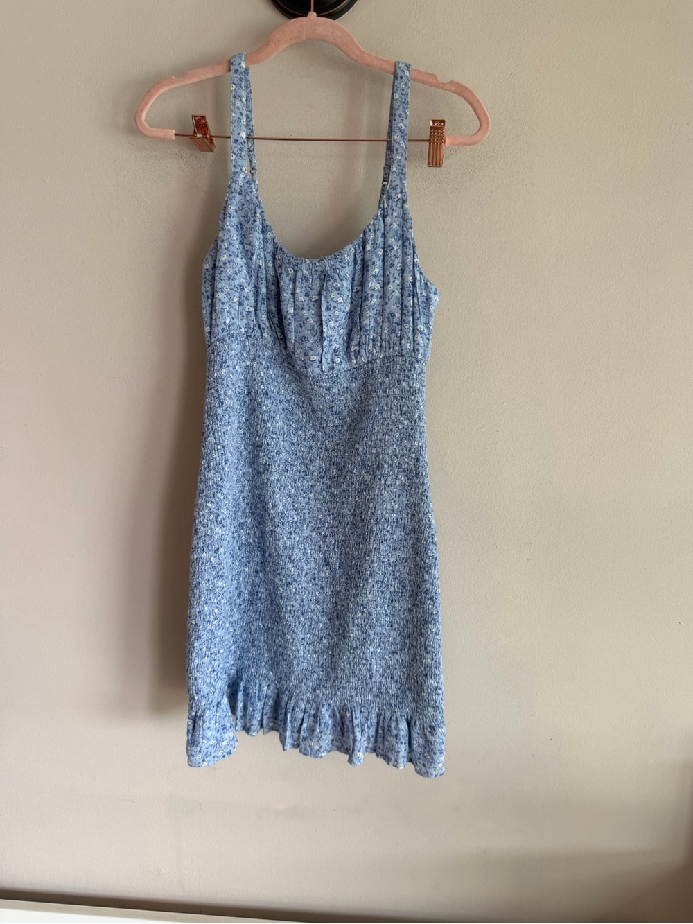 Abercrombie & Fitch Blue Floral Smocked Mini Dress Gathered Bust Ruffle Hem med